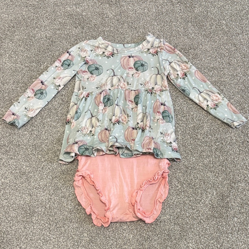 Posh Peanut: Perfect Condiiton Floral Pumpkin Bummie Set